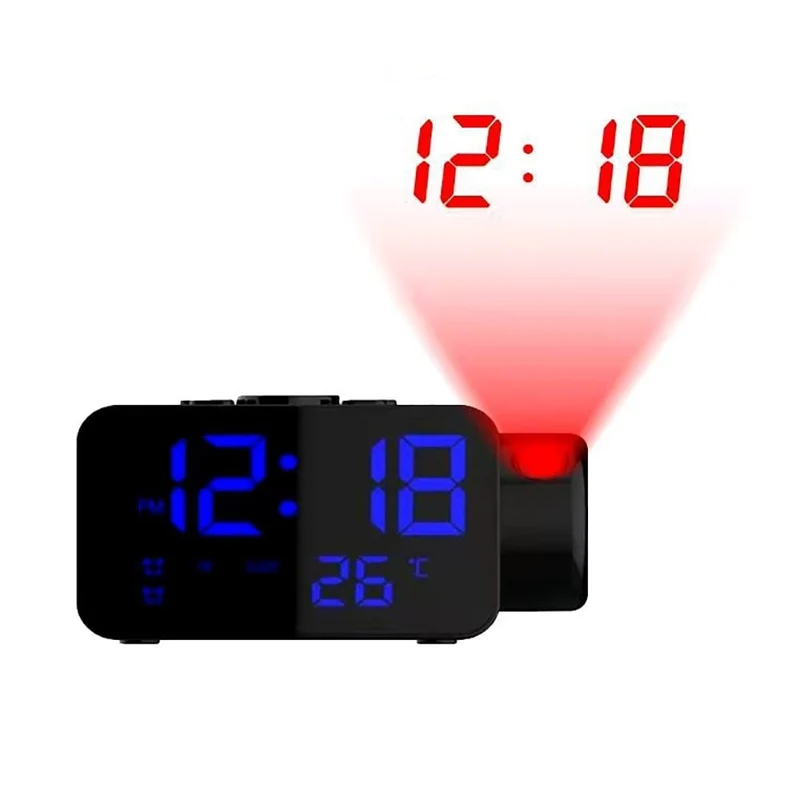 LED numérique Projection réveil FM Radio projecteur horloge murale Snooze USB minuterie réveil horloge avec température décor à la maison