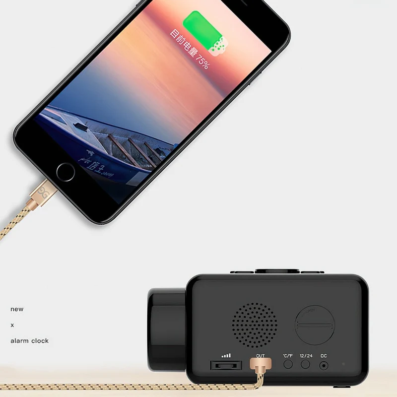 LED numérique Projection réveil FM Radio projecteur horloge murale Snooze USB minuterie réveil horloge avec température décor à la maison