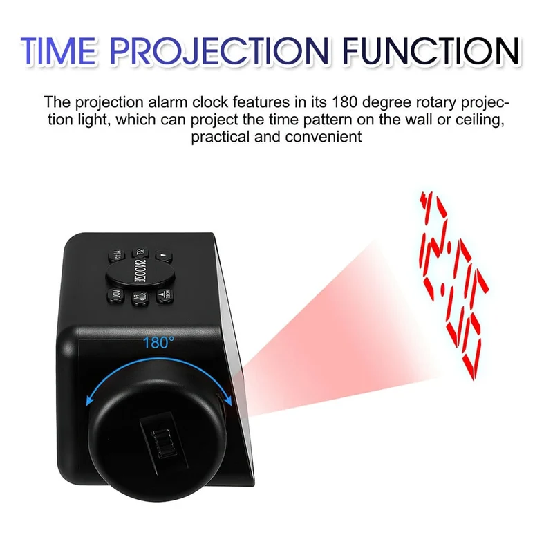 LED numérique Projection réveil FM Radio projecteur horloge murale Snooze USB minuterie réveil horloge avec température décor à la maison