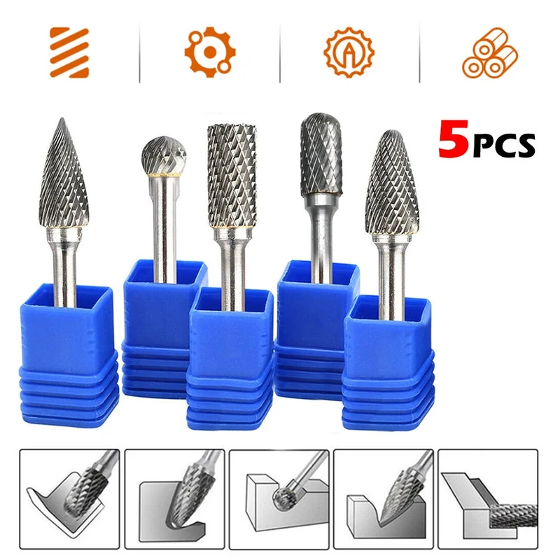 5 pièces 10mm 1/4 pouce carbure de tungstène fraise outil rotatif meuleuse fraise tige perceuse Dremel Bits accessoires de meulage électrique
