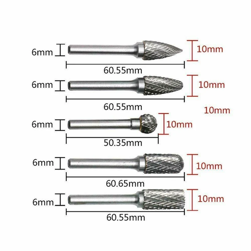 5 pièces 10mm 1/4 pouce carbure de tungstène fraise outil rotatif meuleuse fraise tige perceuse Dremel Bits accessoires de meulage électrique
