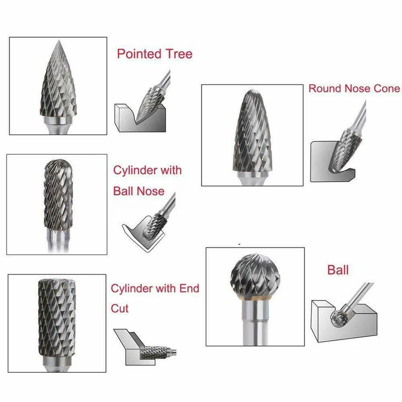 5 pièces 10mm 1/4 pouce carbure de tungstène fraise outil rotatif meuleuse fraise tige perceuse Dremel Bits accessoires de meulage électrique