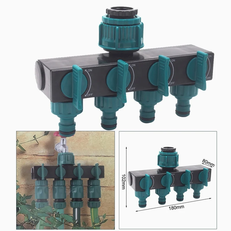 Connecteur de robinet à 4 voies séparateur de tuyau d'arrosage robinet connecteur de tuyau d'eau jardin outils d'irrigation goutte à goutte distributeur d'eau adaptateur de robinet