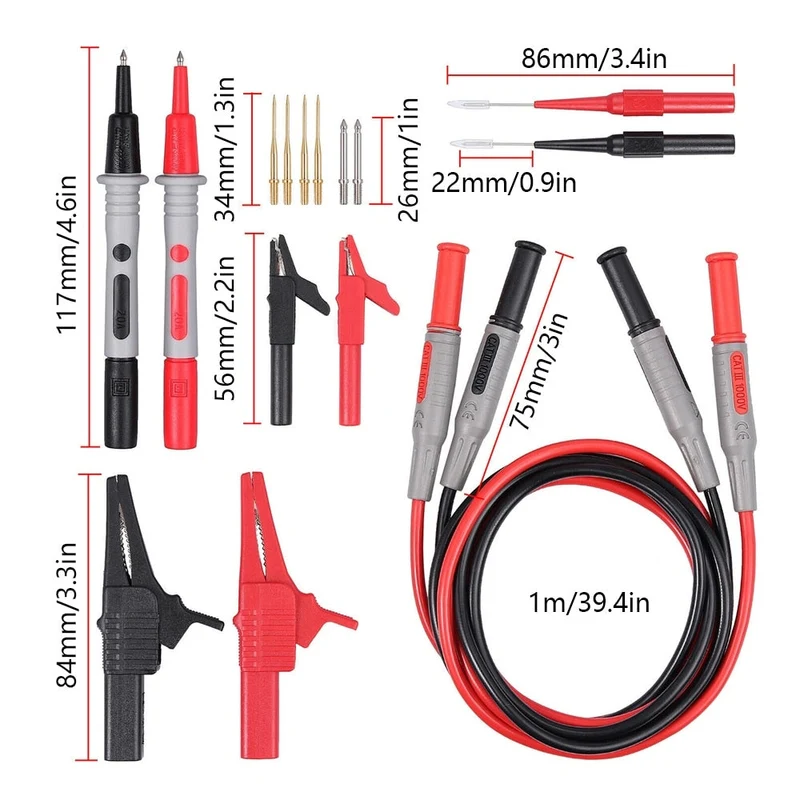 Kit de fils de Test multimètre pinces crocodiles prise banane pour tester le câble de crochet fil de Test de sonde multimètre remplaçable CAT III 1000V