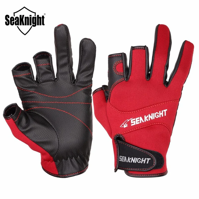 SeaKnight SK03 Gants de pêche en cuir sport 1 paire / lot 3 demi-doigt respirant