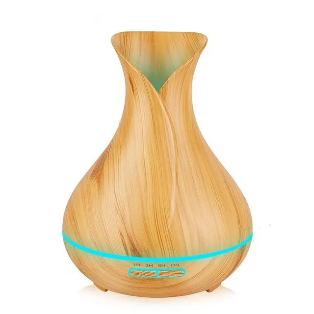 400ml Diffuseur d'huile essentielle d'arôme d'humidificateur d'air à ultrasons avec grain de bois 7 Changement de couleur des lumières LED pour la chambre à coucher Salon