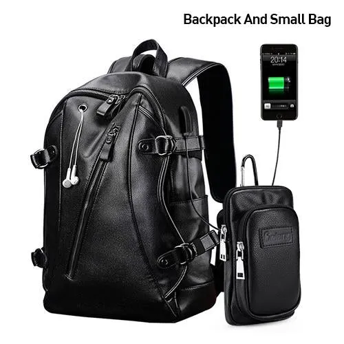 Hommes sac à dos externe USB charge sac à dos étanche mode PU cuir voyage