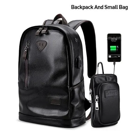 Hommes sac à dos externe USB charge sac à dos étanche mode PU cuir voyage