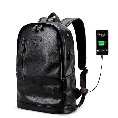 Hommes sac à dos externe USB charge sac à dos étanche mode PU cuir voyage