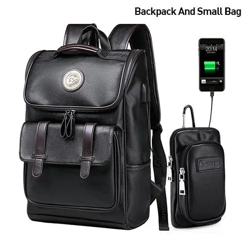 Hommes sac à dos externe USB charge sac à dos étanche mode PU cuir voyage