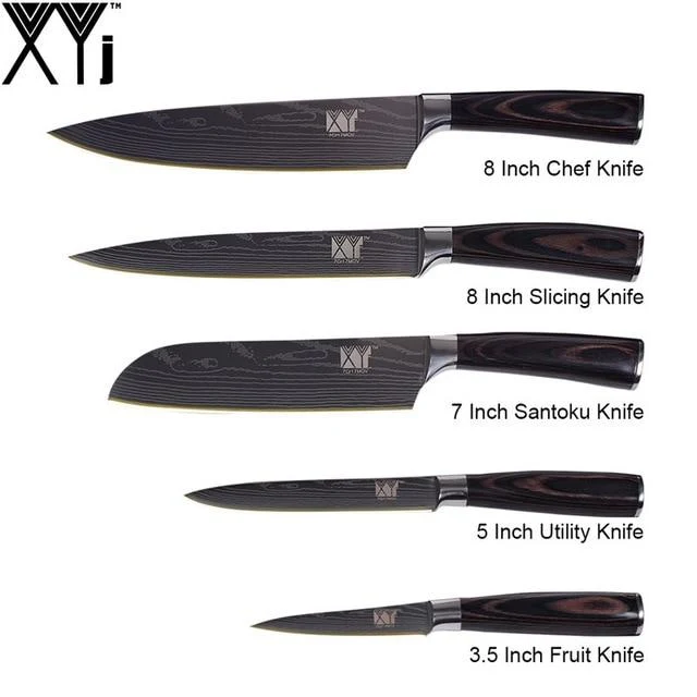 XYj Cuisine Couteau Cuisinier Définit Damas Motif 7cr17 Couteau En Acier Inoxydable Chef