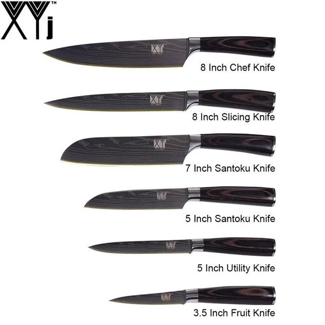 XYj Cuisine Couteau Cuisinier Définit Damas Motif 7cr17 Couteau En Acier Inoxydable Chef