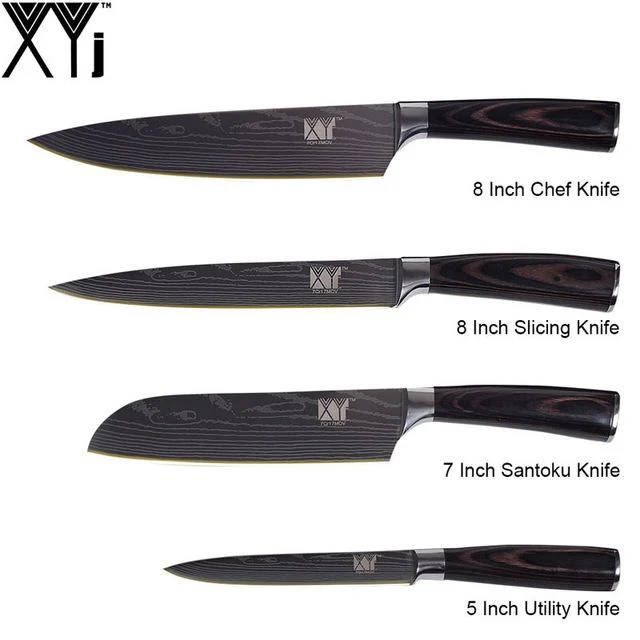 XYj Cuisine Couteau Cuisinier Définit Damas Motif 7cr17 Couteau En Acier Inoxydable Chef