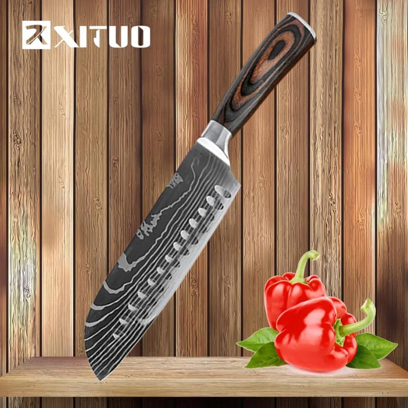 Couteau de cuisine 7 pouces Couteaux de chef japonais utilitaire Santoku couteau couperet à viande