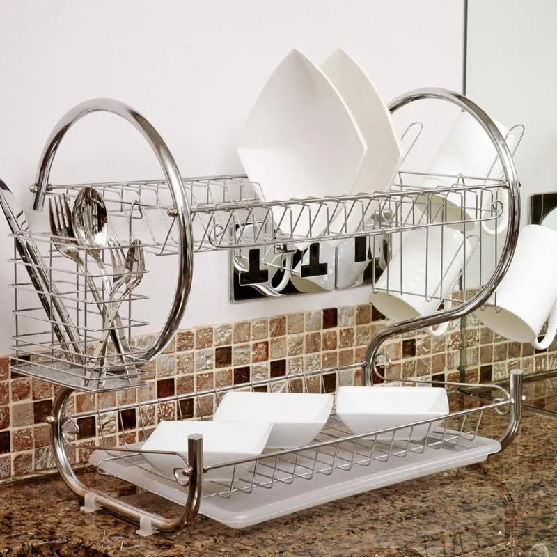 2 Tier Iron Chrome Multifonction Bol Assiette Plat Coupe Cutler Draineur Étagère De Rangement Rack Organisateur Titulaire pour Outil De Rangement De Cuisine