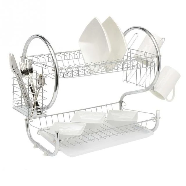 2 Tier Iron Chrome Multifonction Bol Assiette Plat Coupe Cutler Draineur Étagère De Rangement Rack Organisateur Titulaire pour Outil De Rangement De Cuisine