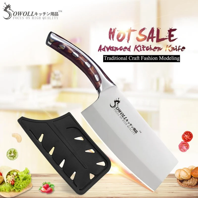 Couteaux de cuisine en acier inoxydable de marque Scroll 4cr14mov 7 pouces Cuisine à découper