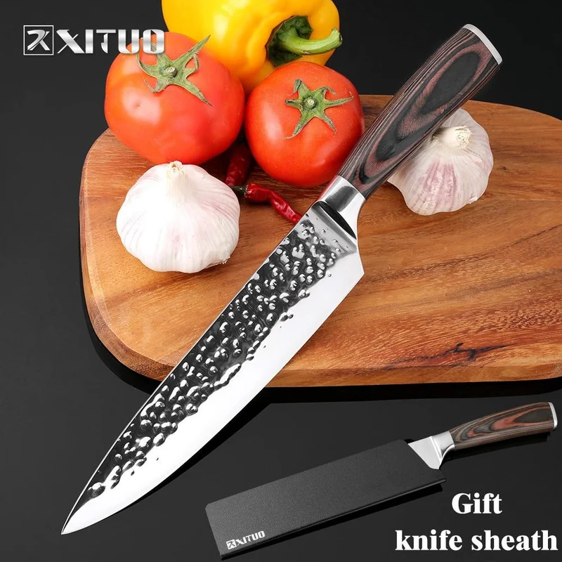 Couteaux de chef XITUO 8 "pouces forgés à la main en acier inoxydable 7Cr17Mov tranchants