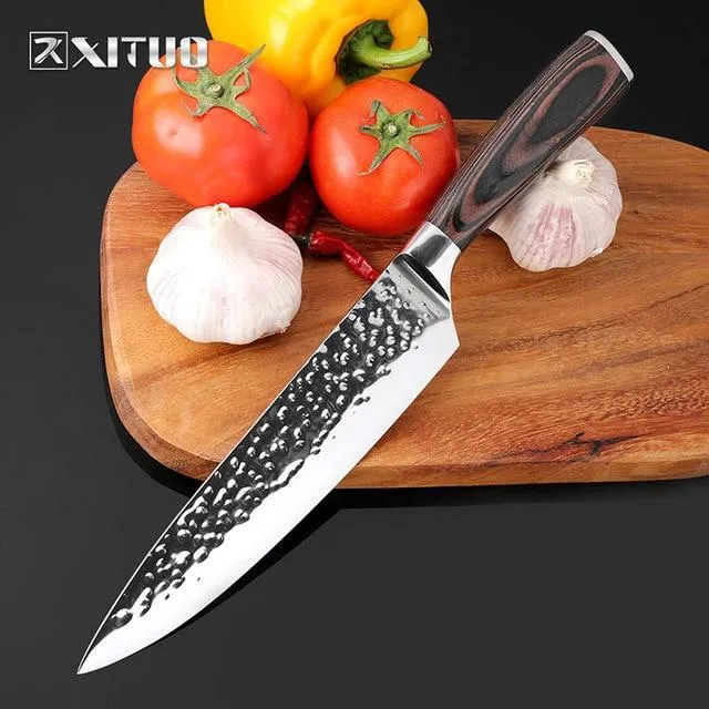 Couteaux de chef XITUO 8 "pouces forgés à la main en acier inoxydable 7Cr17Mov tranchants