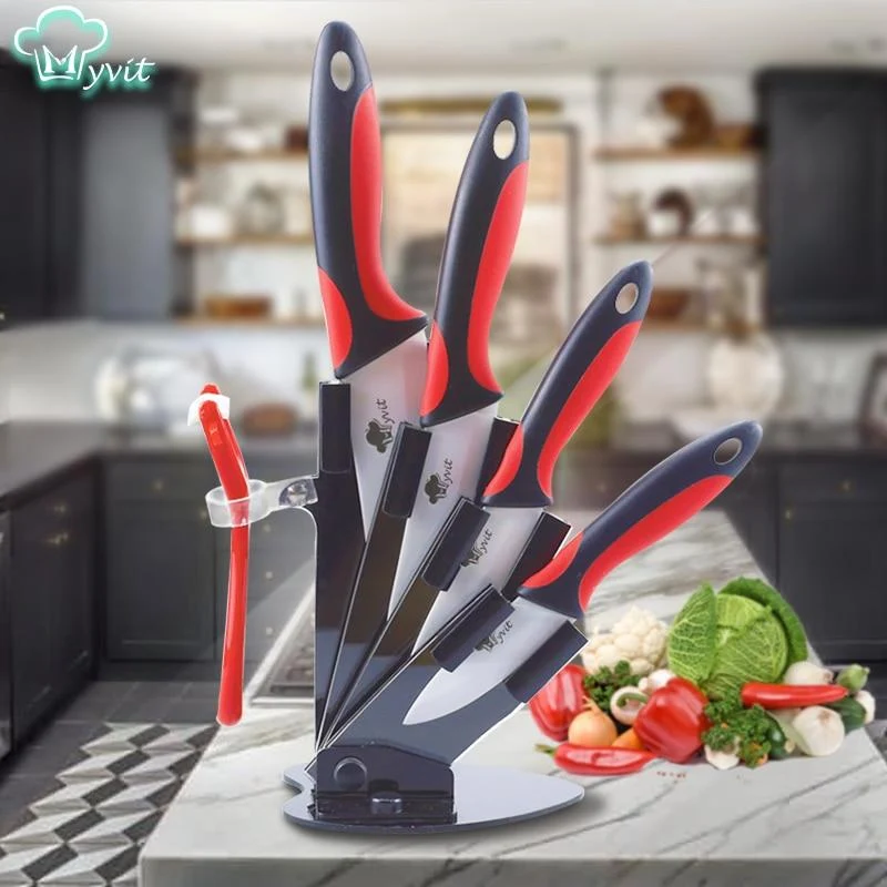 Couteau en céramique Couteaux de cuisine Porte-couteau Couteau à éplucher utilitaire Chef blanc Lame 3 4 5 6 pouces + support + couteau à éplucher