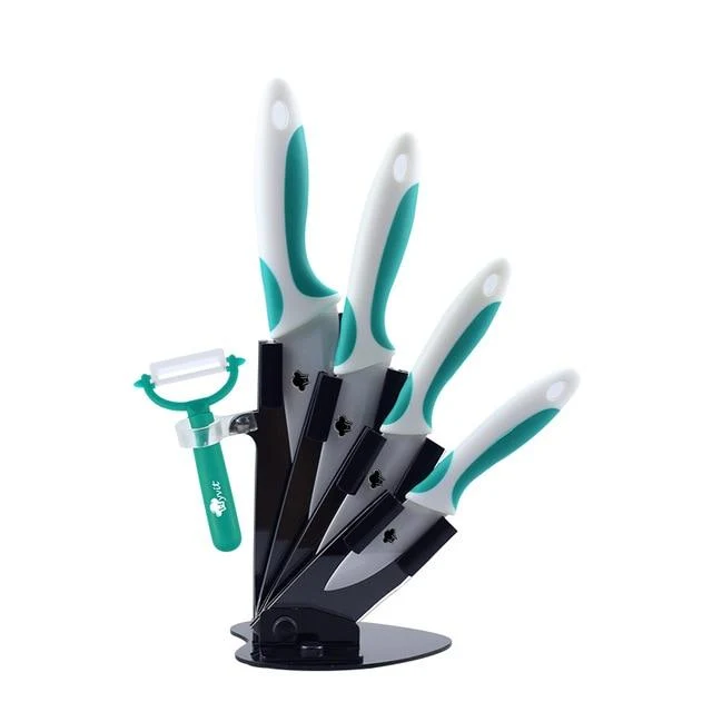 Couteau en céramique Couteaux de cuisine Porte-couteau Couteau à éplucher utilitaire Chef blanc Lame 3 4 5 6 pouces + support + couteau à éplucher