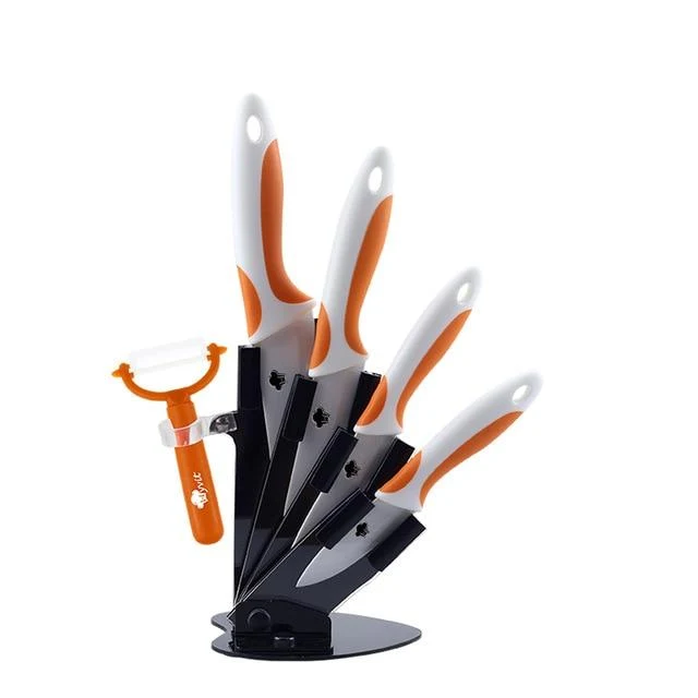 Couteau en céramique Couteaux de cuisine Porte-couteau Couteau à éplucher utilitaire Chef blanc Lame 3 4 5 6 pouces + support + couteau à éplucher