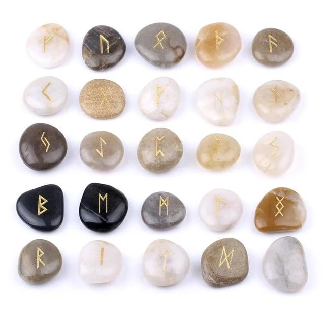 Runes Cristaux De Pierre Rune Pierres Runas Vikingas Piedra Pour Divination Naturel Sculpté Reiki Guérison Fortune révélatrice Rune Gravée