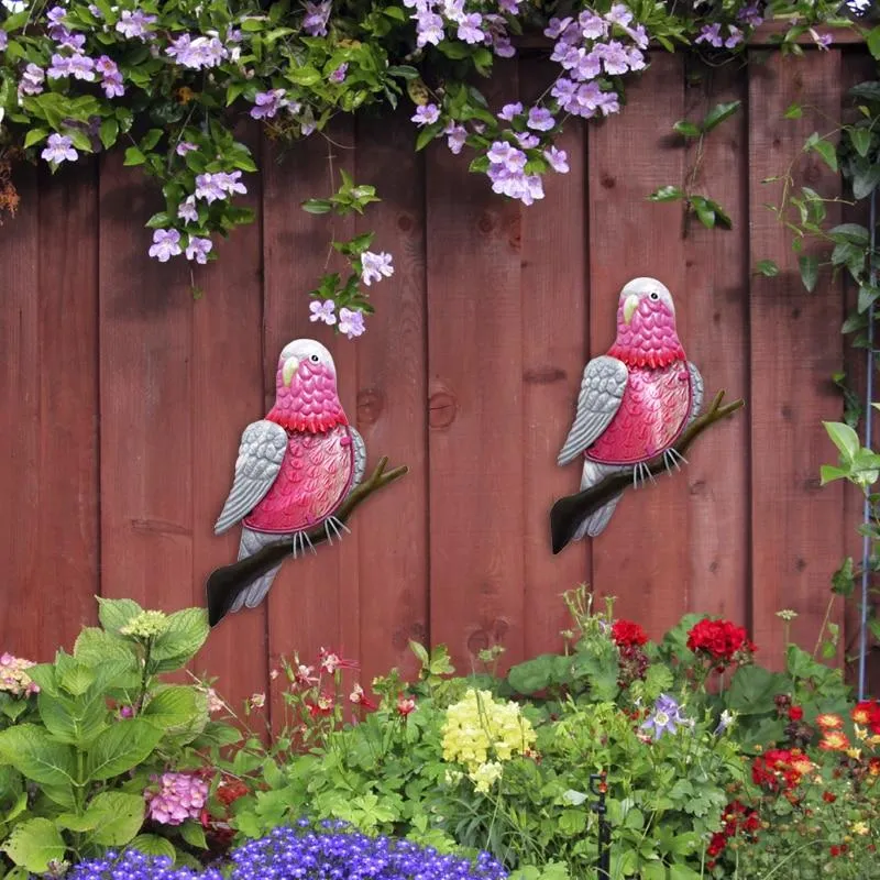 Art mural fait à la main d'oiseau de perroquet en métal de décoration de jardin Statues extérieures pour la maison Miniatures accessoires Sculptures ensemble de 2