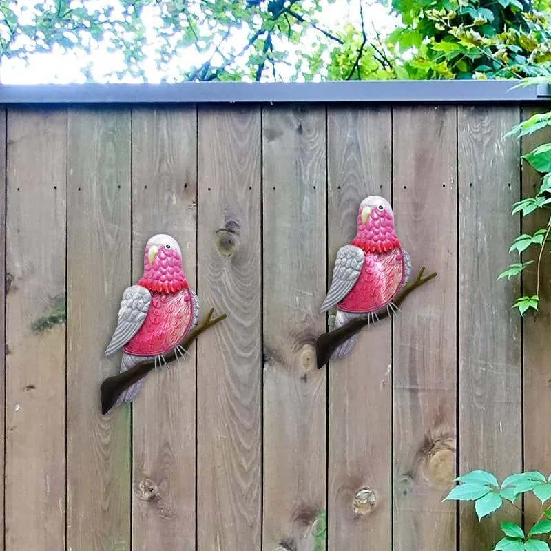 Art mural fait à la main d'oiseau de perroquet en métal de décoration de jardin Statues extérieures pour la maison Miniatures accessoires Sculptures ensemble de 2