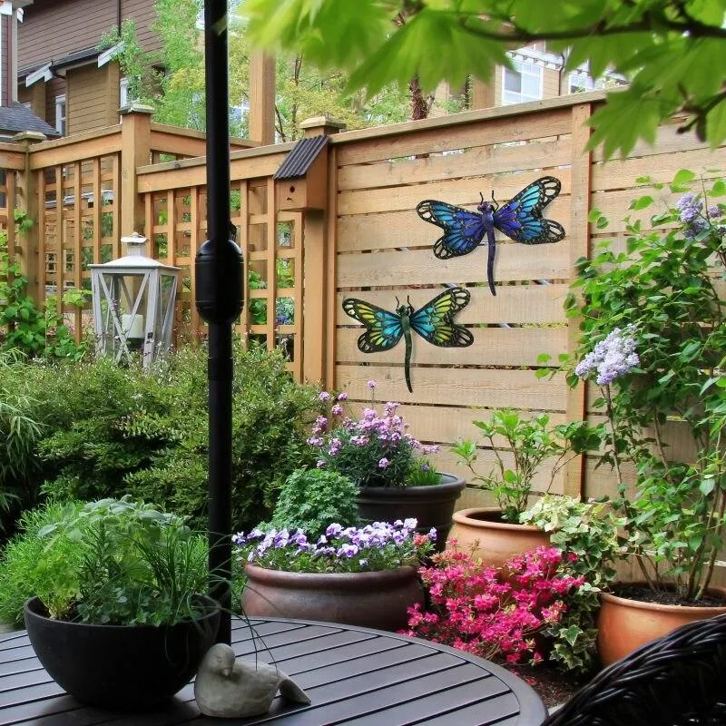 Illustrations murales faites à la main en métal bleu fée libellule pour la décoration de jardin Miniaturas Statues et sculptures d'extérieur pour animaux pour la cour, lot de 2