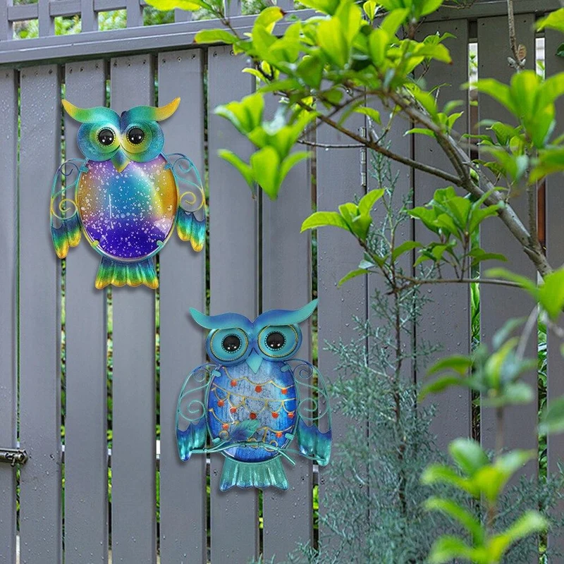 Hibou en métal fait à la main Art à la maison pour la décoration de jardin Statues d'extérieur Accessoires Sculptures et miniatures Animales Jardin Ensemble de 2