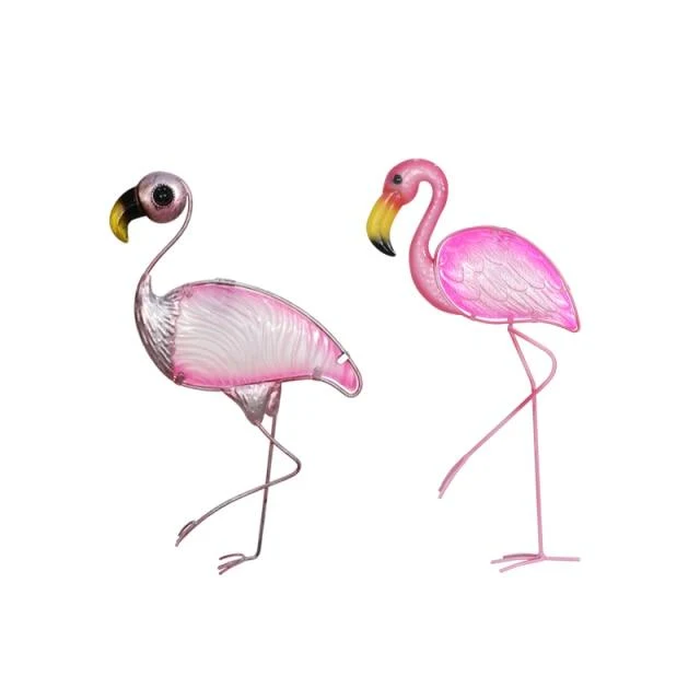 Cadeau animal fait à la main d'art mural flamant en métal Statues et sculptures d'extérieur pour la décoration de jardin Miniatures d'extérieur Ensemble de 2