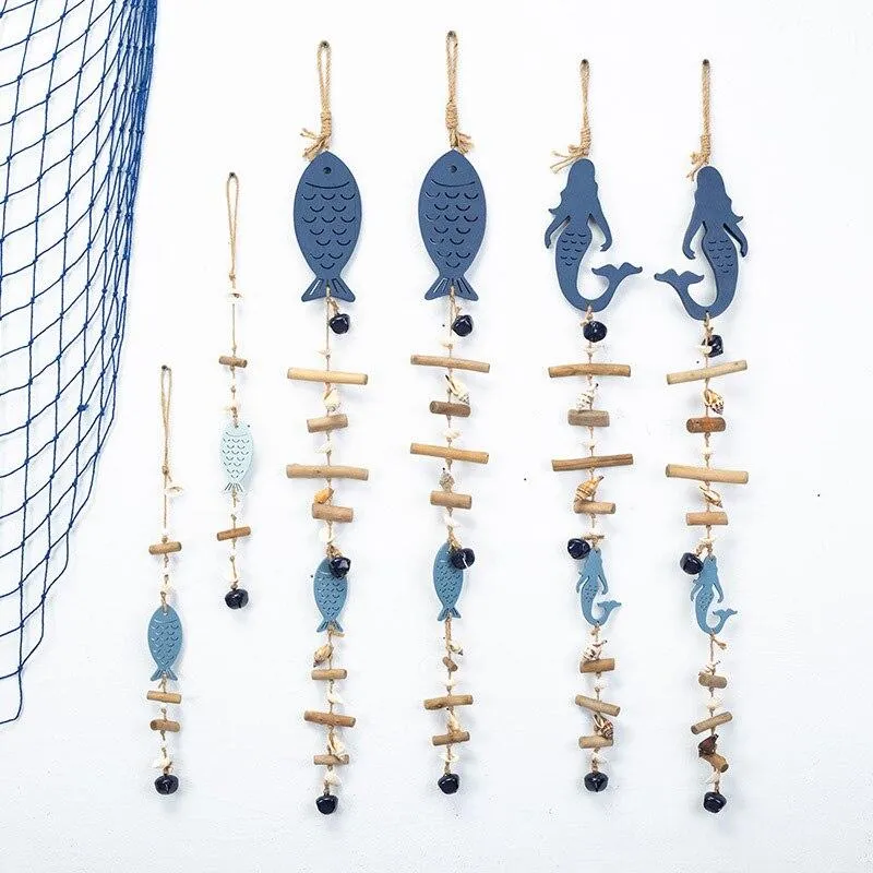 Pendentif cloche à cordes fait main décoration de la maison Figurines tenture murale artisanat poisson chanceux artisanat modèle miniature cadeaux en bois