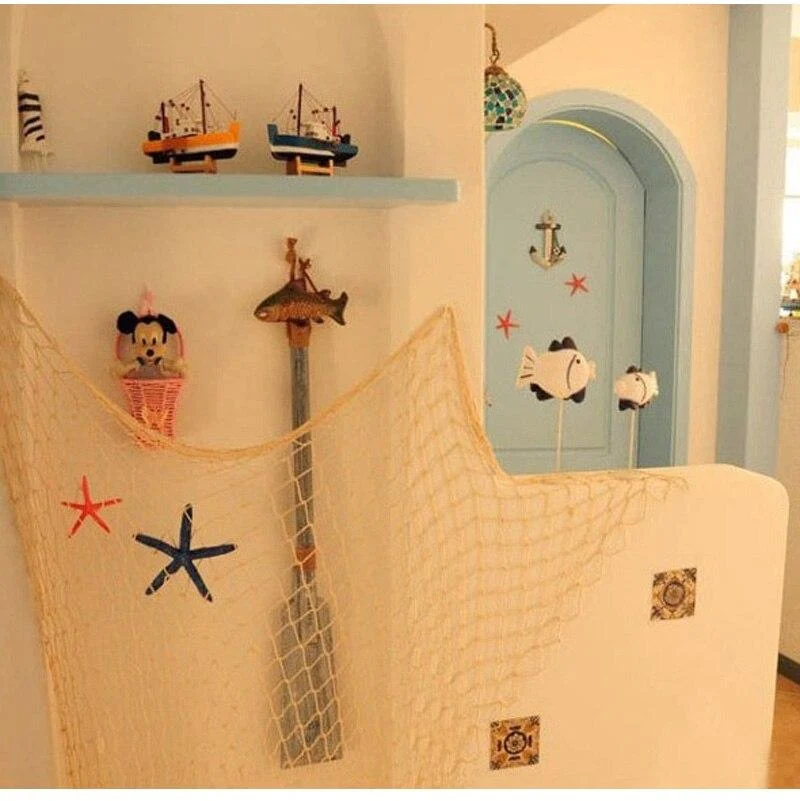 Style océan méditerranéen chaîne tenture murale filet de pêche décoration de la maison Figurines sujet Restaurant décoration accessoires
