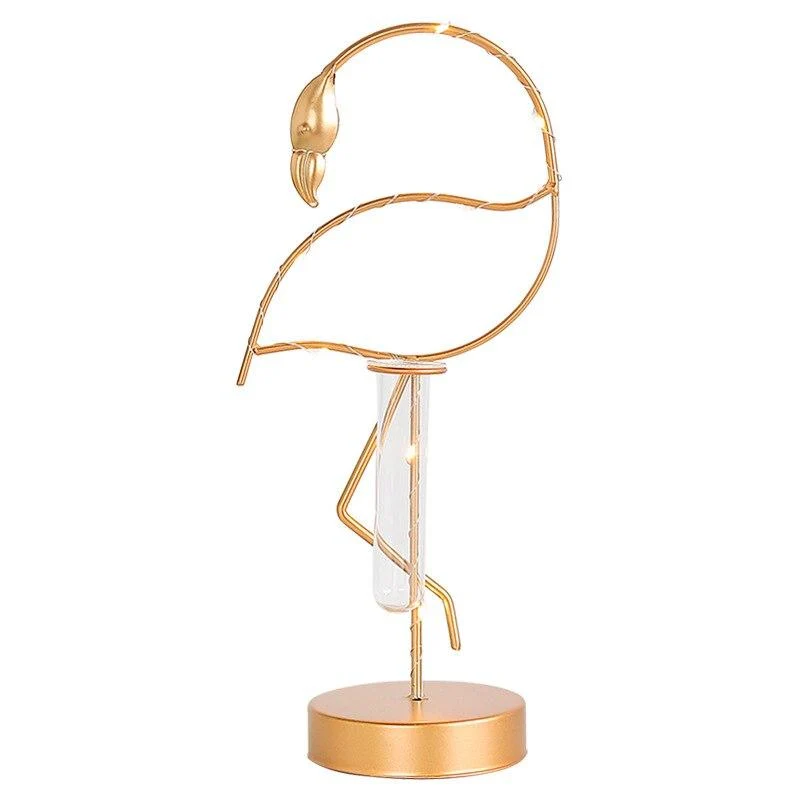 Creative Simple Moderne En Fer Forgé Flamant Doré Vase Hydroponique Ornement Flamingo Lampe Maison Bureau Décor De Bureau Artisanat Cadeau