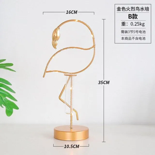 Creative Simple Moderne En Fer Forgé Flamant Doré Vase Hydroponique Ornement Flamingo Lampe Maison Bureau Décor De Bureau Artisanat Cadeau