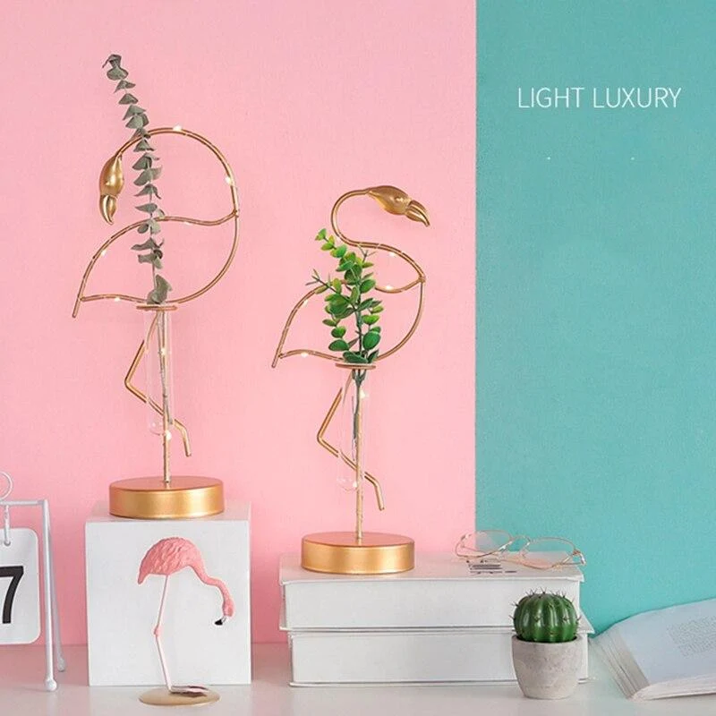 Creative Simple Moderne En Fer Forgé Flamant Doré Vase Hydroponique Ornement Flamingo Lampe Maison Bureau Décor De Bureau Artisanat Cadeau