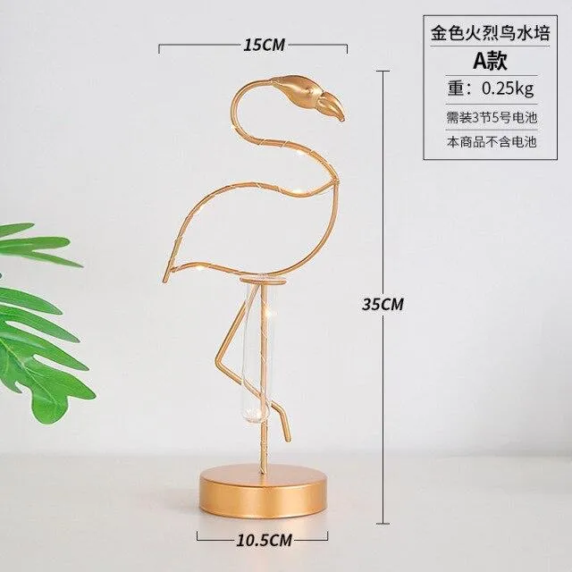 Creative Simple Moderne En Fer Forgé Flamant Doré Vase Hydroponique Ornement Flamingo Lampe Maison Bureau Décor De Bureau Artisanat Cadeau