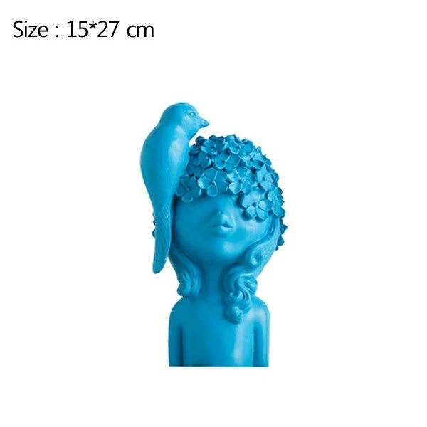 Sculpture abstraite fille de fleur avec oiseau décoration de la maison ornements résine Figurine artisanat bureau bureau décor TV armoire décoration