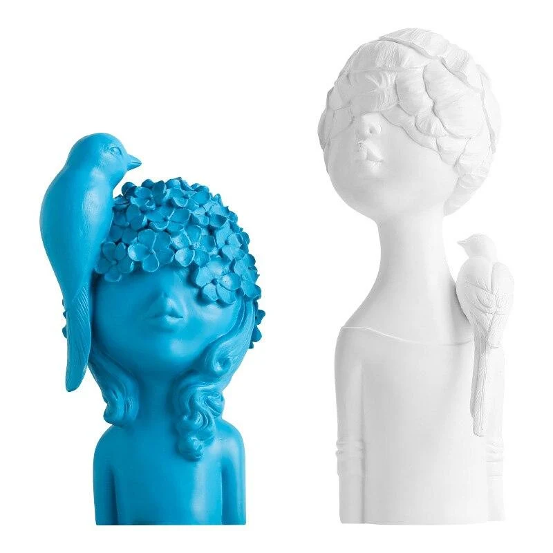 Sculpture abstraite fille de fleur avec oiseau décoration de la maison ornements résine Figurine artisanat bureau bureau décor TV armoire décoration