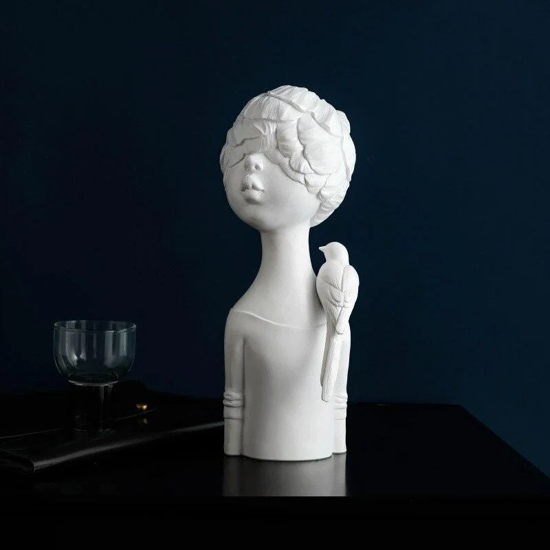 Sculpture abstraite fille de fleur avec oiseau décoration de la maison ornements résine Figurine artisanat bureau bureau décor TV armoire décoration