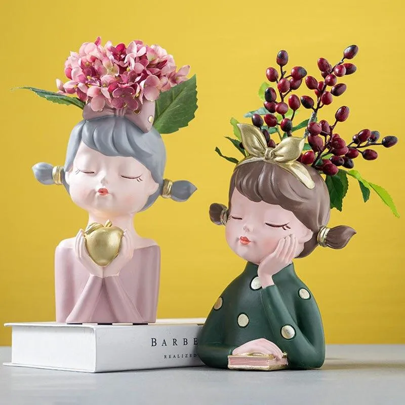 Creative Girl Figurines Articles Divers De Stockage Ornement Arrangement De Fleurs Salon Décoration Ameublement Décor De Chevet Artisanat