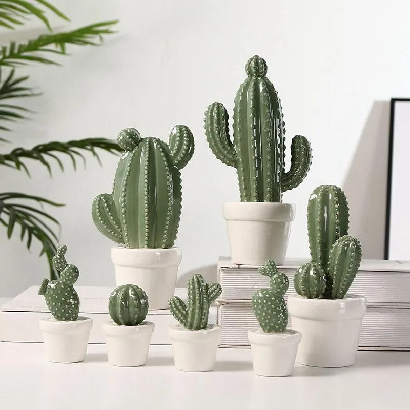 Creative Céramique Simulation Cactus Figurines Modèle Miniature Bureau À Domicile Chambre Décoration Bonsaï Ornement De Bureau Artisanat Cadeaux