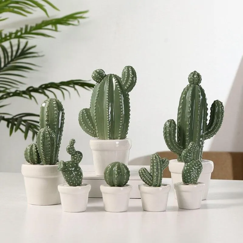 Creative Céramique Simulation Cactus Figurines Modèle Miniature Bureau À Domicile Chambre Décoration Bonsaï Ornement De Bureau Artisanat Cadeaux