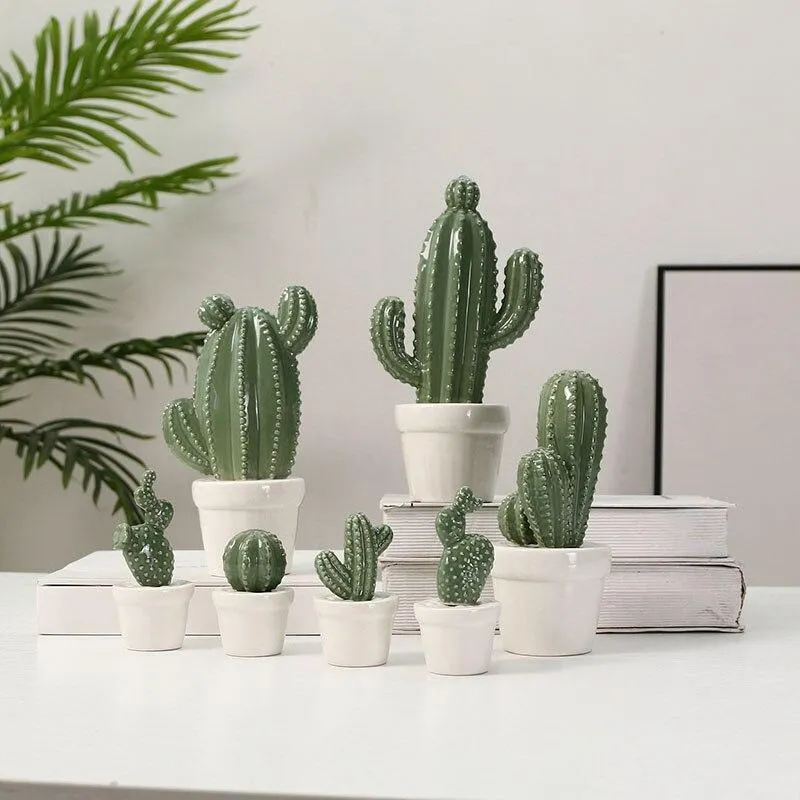 Creative Céramique Simulation Cactus Figurines Modèle Miniature Bureau À Domicile Chambre Décoration Bonsaï Ornement De Bureau Artisanat Cadeaux