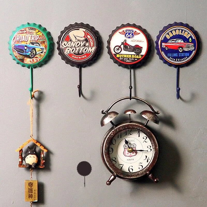 Métal Décoration Bière Cap Crochet Rétro Pendentif Créatif Bière Cap Modélisation Tenture Murale Décor Vêtements Boutique Dressing Manteau Crochet
