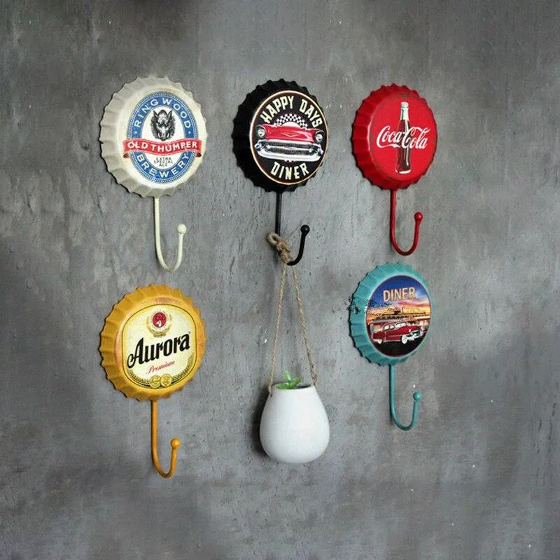 Métal Décoration Bière Cap Crochet Rétro Pendentif Créatif Bière Cap Modélisation Tenture Murale Décor Vêtements Boutique Dressing Manteau Crochet