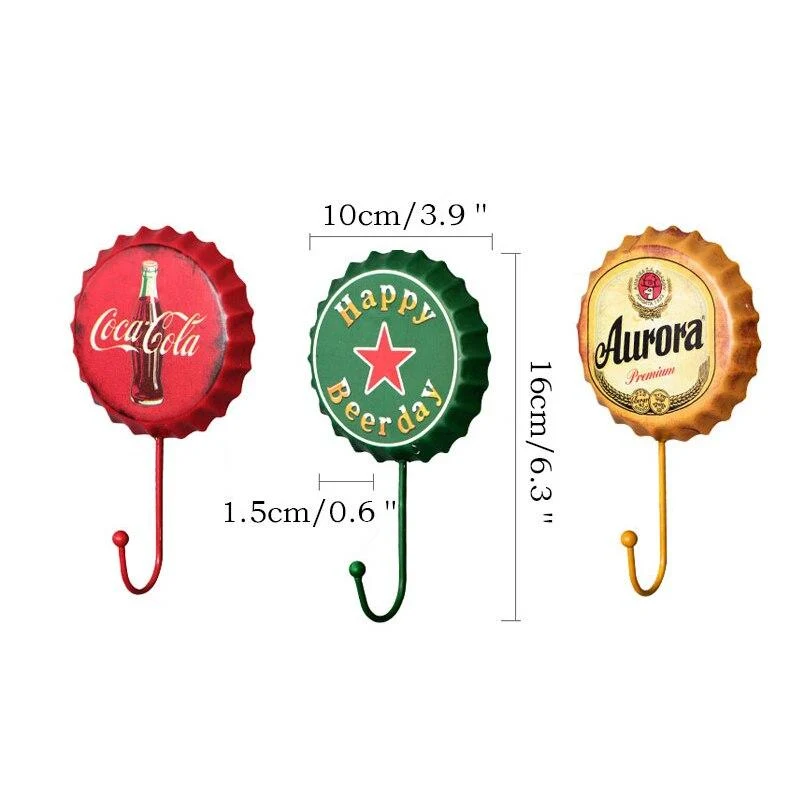 Métal Décoration Bière Cap Crochet Rétro Pendentif Créatif Bière Cap Modélisation Tenture Murale Décor Vêtements Boutique Dressing Manteau Crochet