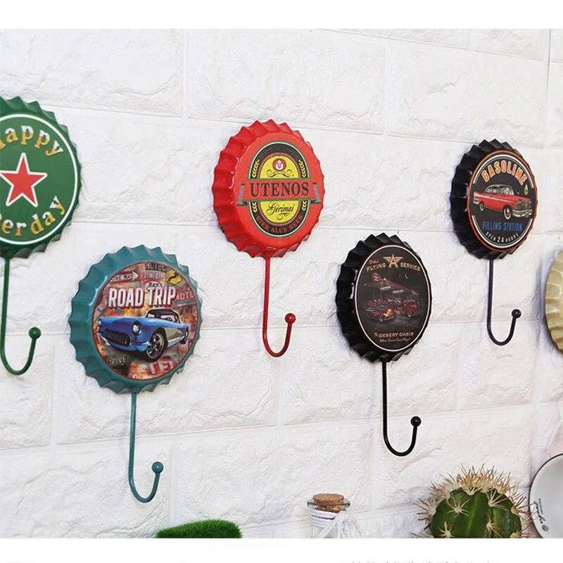 Métal Décoration Bière Cap Crochet Rétro Pendentif Créatif Bière Cap Modélisation Tenture Murale Décor Vêtements Boutique Dressing Manteau Crochet