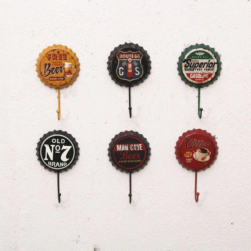 Métal Décoration Bière Cap Crochet Rétro Pendentif Créatif Bière Cap Modélisation Tenture Murale Décor Vêtements Boutique Dressing Manteau Crochet